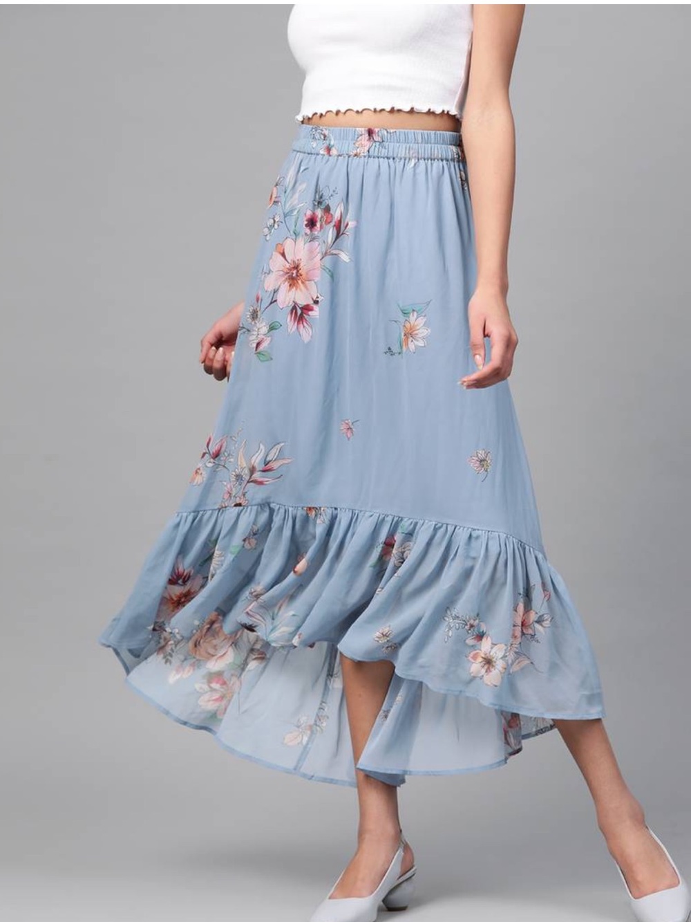 Melloday Blue Floral Maxi Skirt